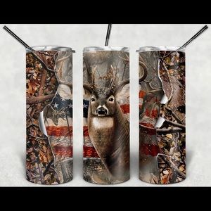 Deer 🦌 Buck Hunter American Flag 20oz Tumbler NEW